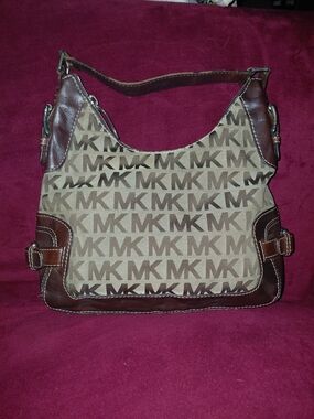 Michael Kors Monogram MK Logo Canvas Shoulder Bag in Brown